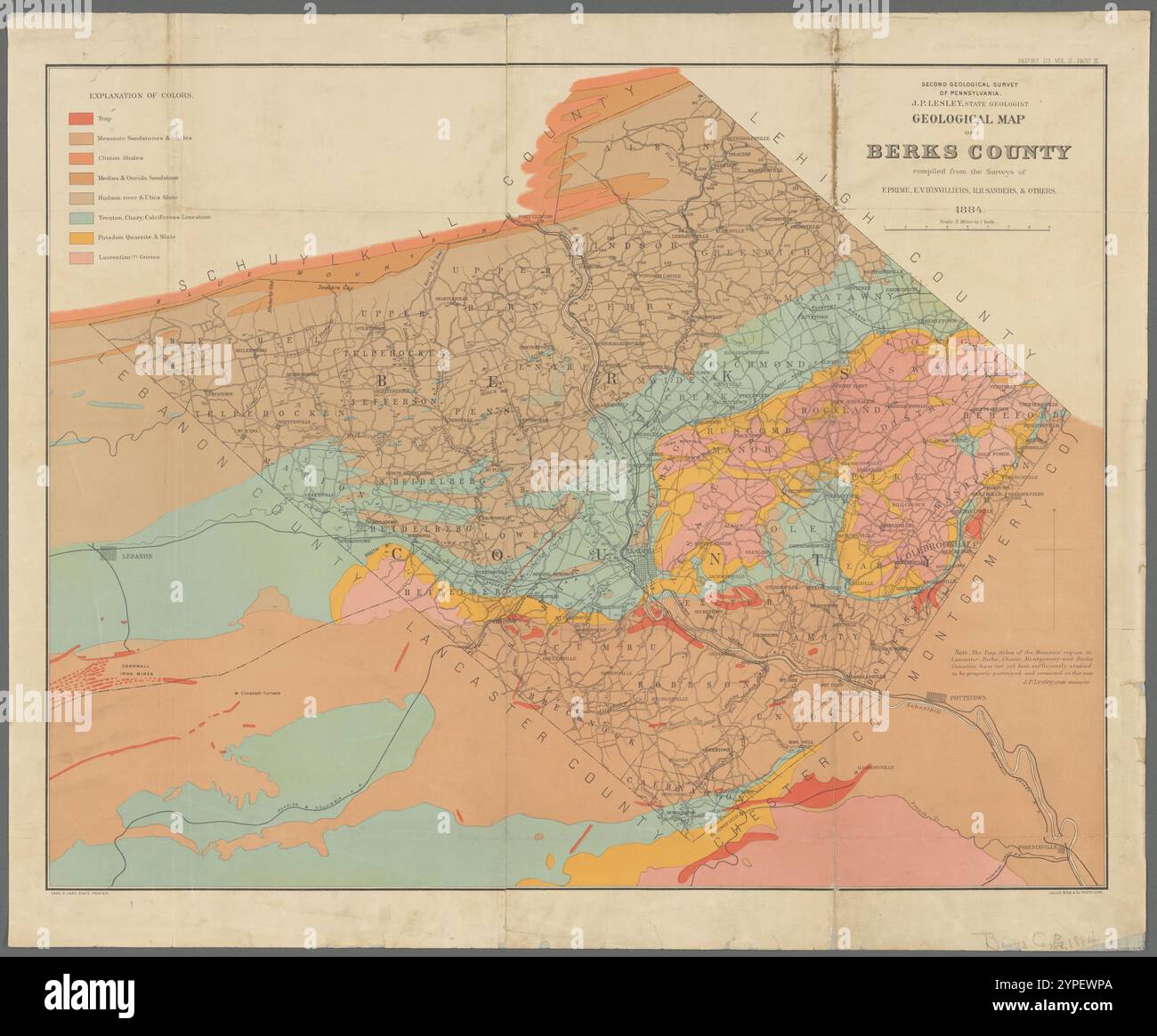 Geologische Karte von Berks County 1884 von Lesley, J. P. (J. Peter), 1819-1903 Stockfoto