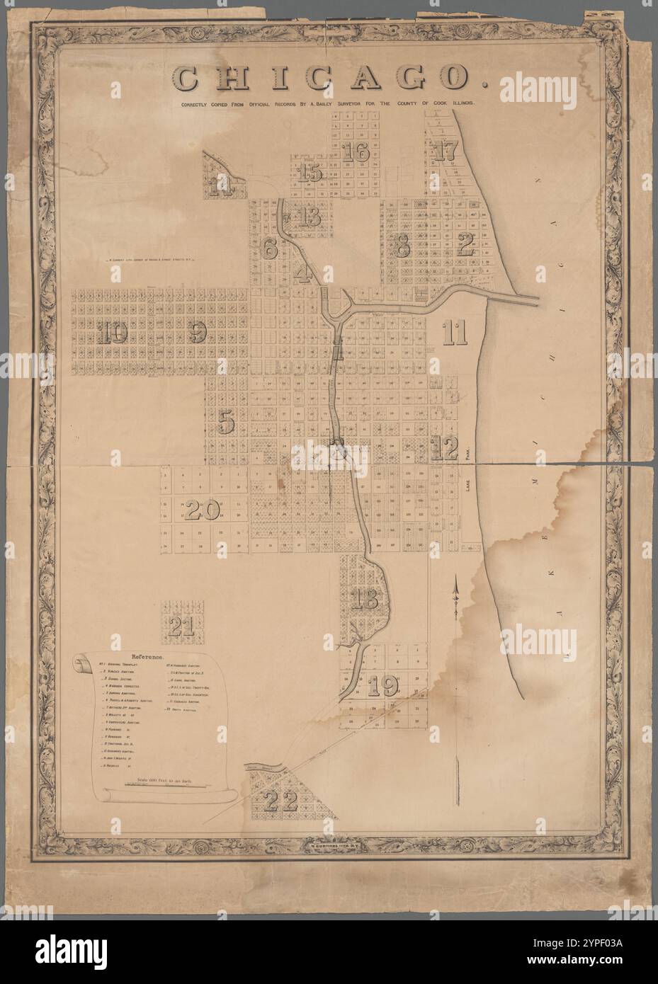 Chicago : korrekt kopiert aus offiziellen Aufzeichnungen von A. Bailey, Landvermesser für das County of Cook, Illinois 1846 von Bailey, Amos Stockfoto