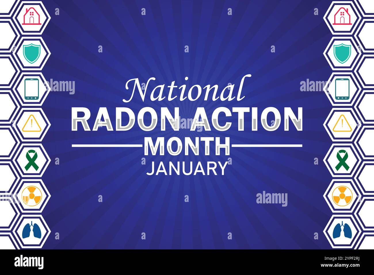 National Radon Action Month Januar Hintergrundbild mit Formen und Typografie, Banner, Karte, Poster, Vorlage. Stock Vektor