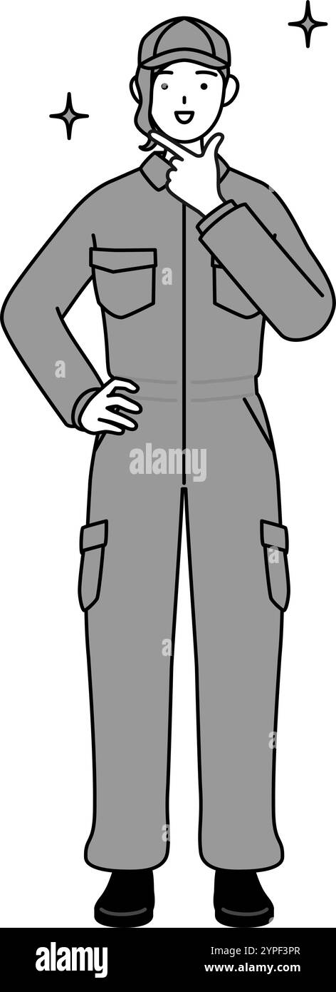 Eine Mechanikerin in Overalls in einer selbstbewussten Pose, Vektor-Illustration Stock Vektor