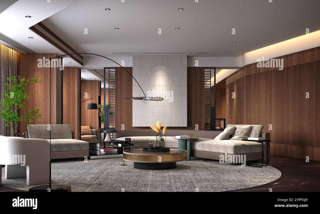 3D-Render modernes Wohnzimmer Stockfoto