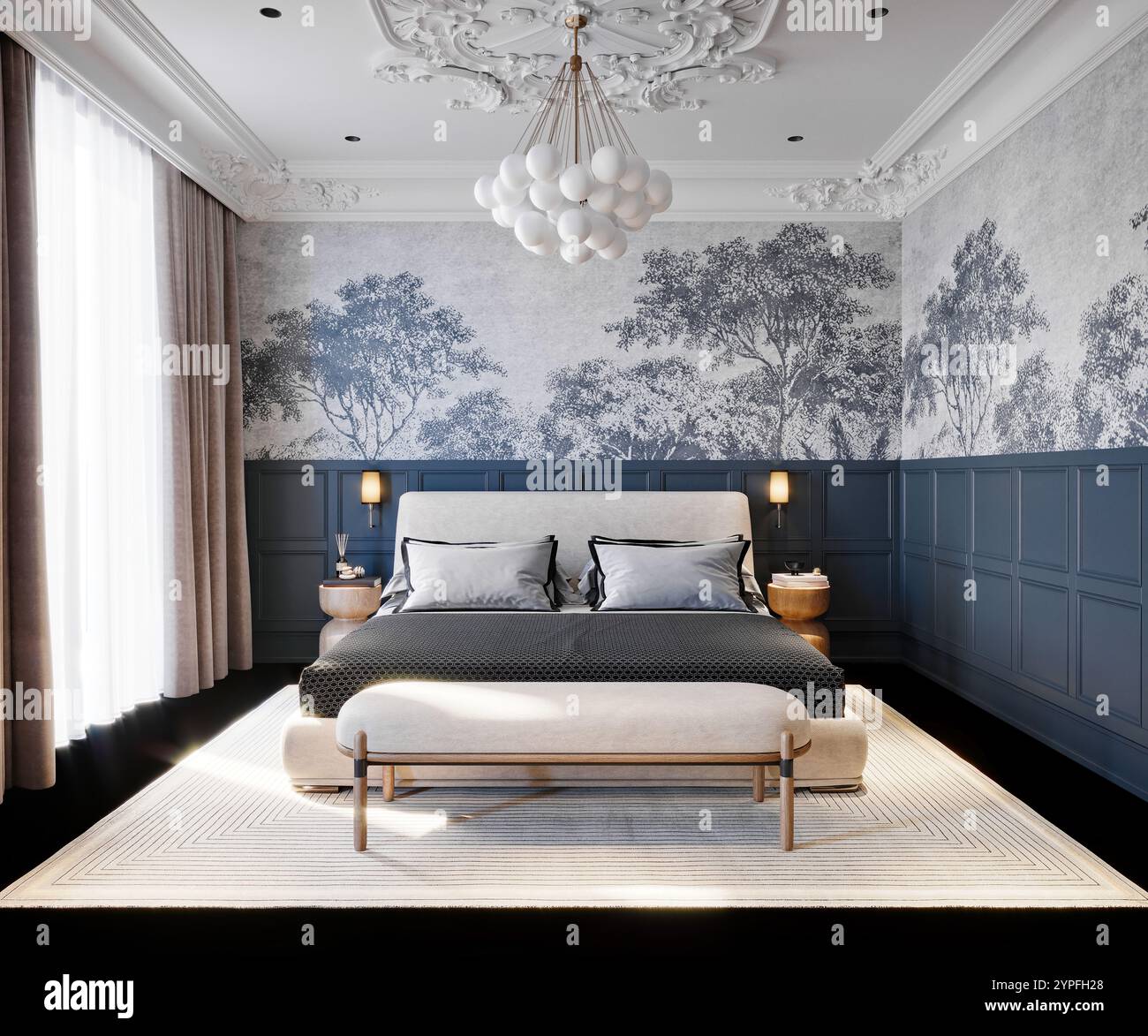 3D-Render hotel zimmer Stockfoto