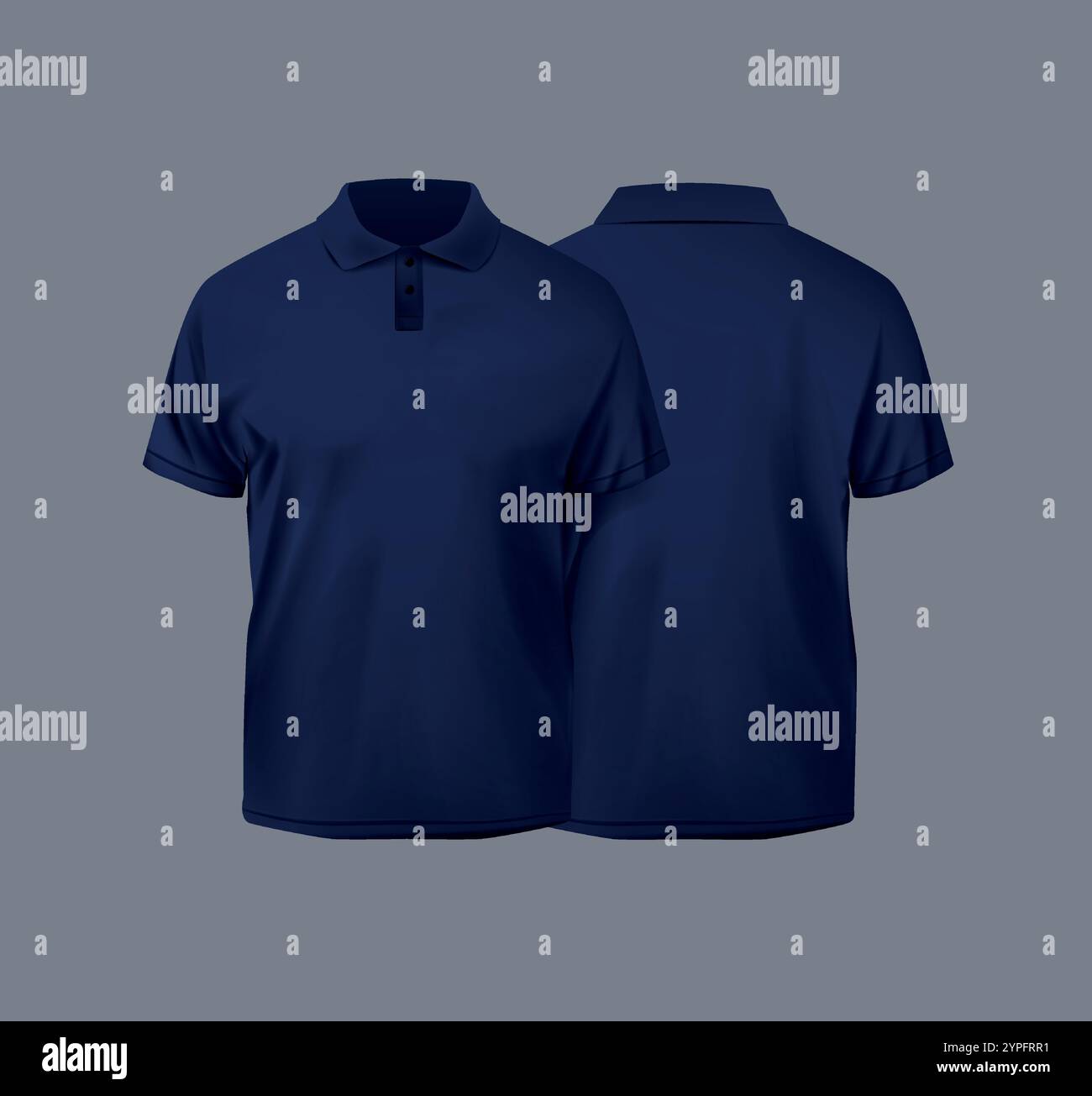 Blaues Kurzarm-Poloshirt. Vorder- und Rückseite sowie T-Shirt-Ärmel für Mockup Stock Vektor