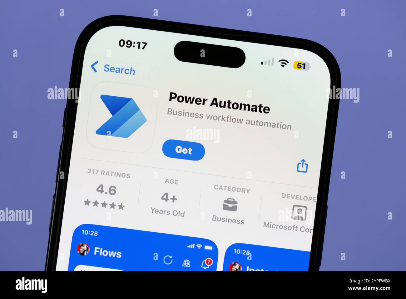 Ostersund, Schweden - 26. Oktober 2024. Microsoft Power Automate App auf einem Smartphone. Stockfoto