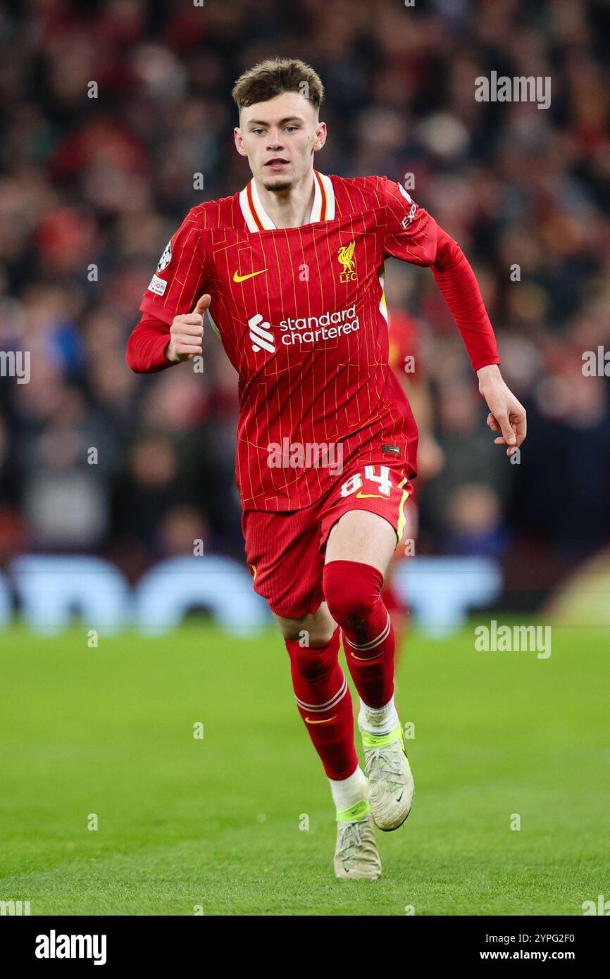 LIVERPOOL, Großbritannien - 27. November 2024: Conor Bradley aus Liverpool während des Spiels der UEFA Champions League zwischen Liverpool FC und Real Madrid CF in Anfield S Stockfoto