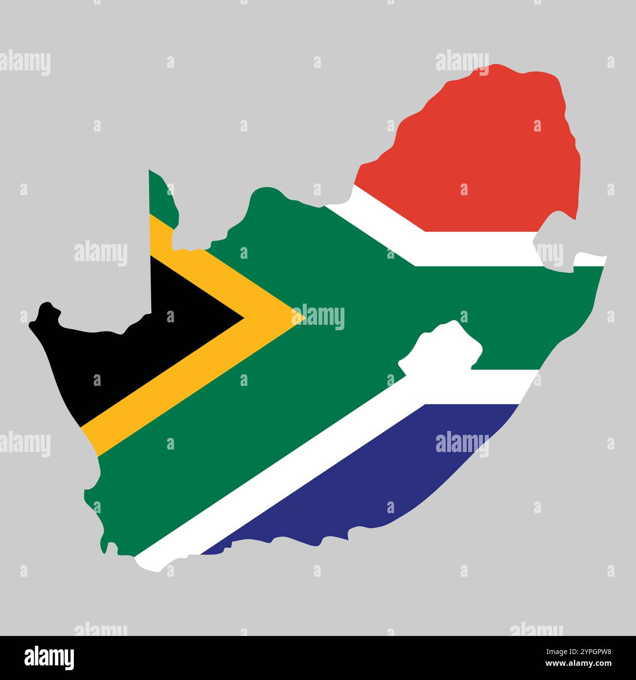 Umriss der Karte von Südafrika auf dem Hintergrund der Nationalflagge Stock Vektor