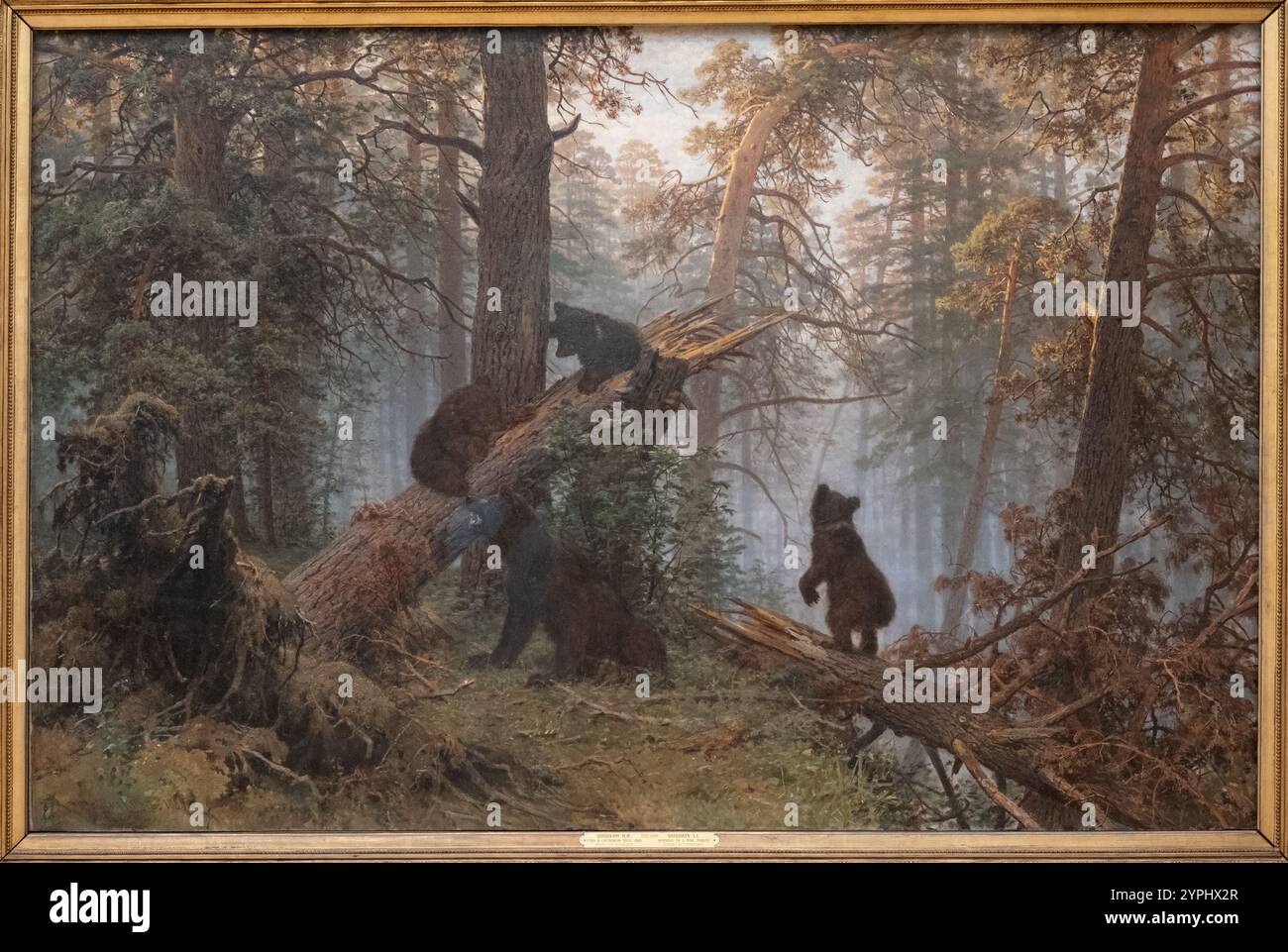 Moskau, Russland - 22. August 2024: Foto von Iwan Shishkins Gemälde „Morgen in einem Pinienwald“ im Moskauer Museum, einem berühmten russischen Meisterwerk Stockfoto