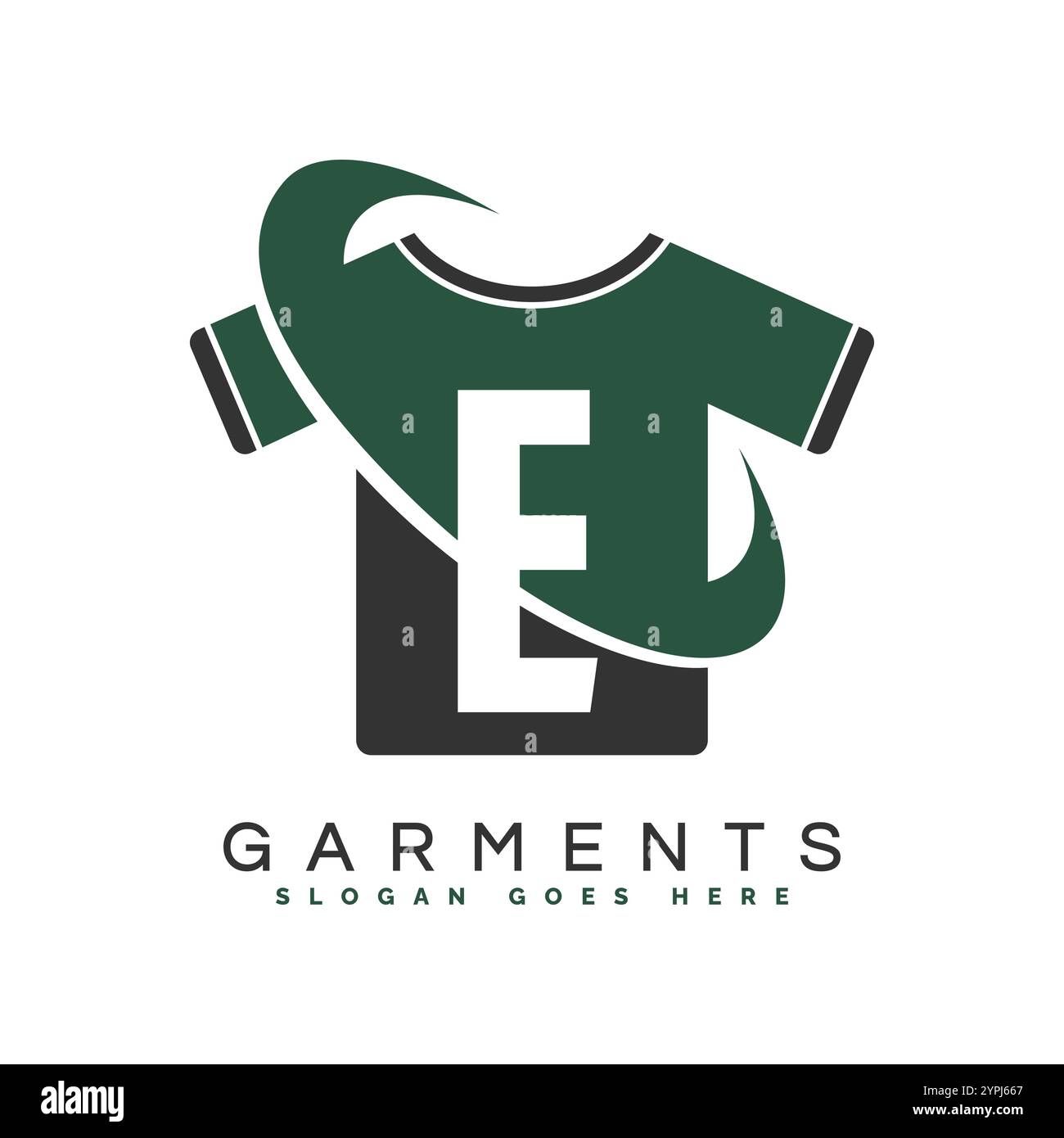 T-Shirt-Logo mit rundem Design und Letter E. Design mit Modenmotiv und Buchstabe E Stock Vektor