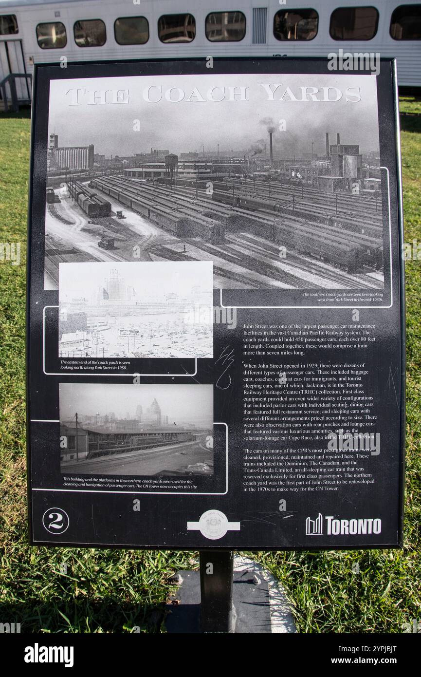 Schilder für Busbahnhöfe am Roundhouse Park am Bremner Boulevard in der Innenstadt von Toronto, Ontario, Kanada Stockfoto