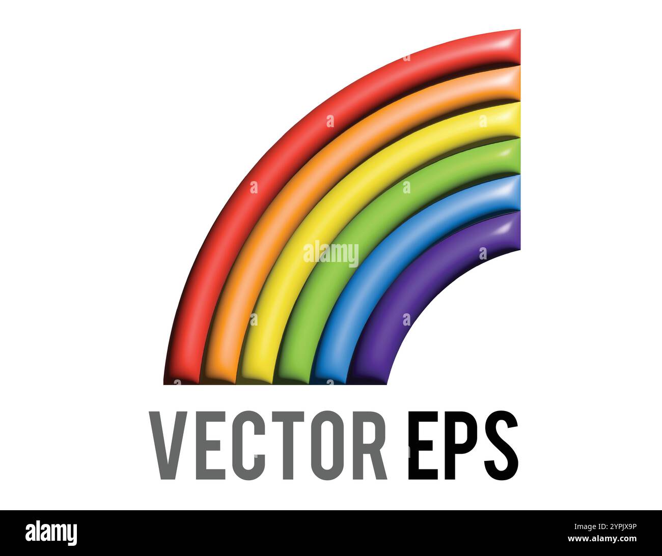 Die 3D-Hälfte eines vollständigen Regenbogensymbols mit sechs Farbbändern Rot, Orange, Gelb, Grün, Blau, violett Stock Vektor