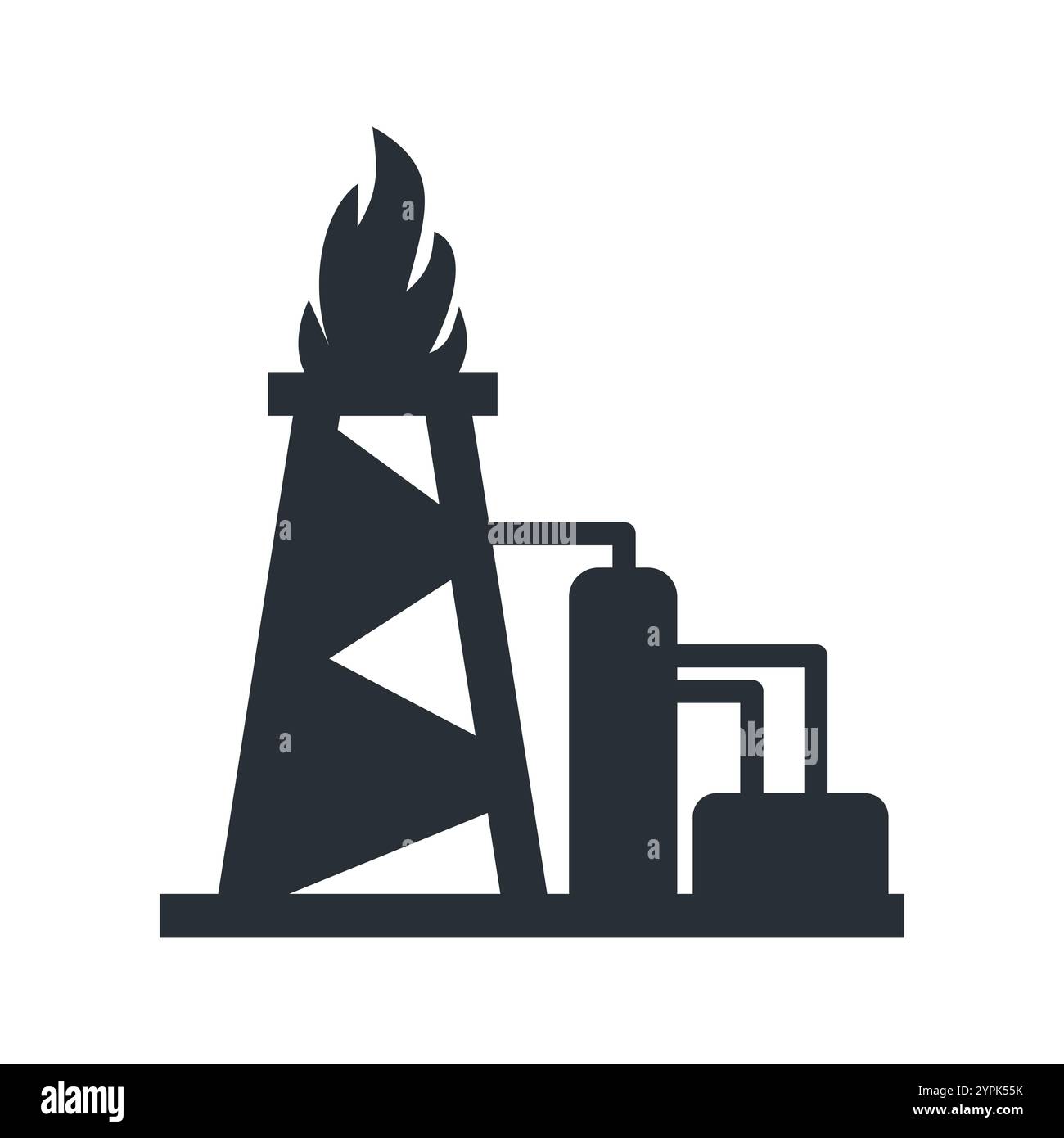 Eine Ölplattform mit einer Flamme oben, die Abbildung der Öl- und Gasindustrie. Ideal für Themen wie Energie, Industrie und fossile Brennstoffe Stock Vektor