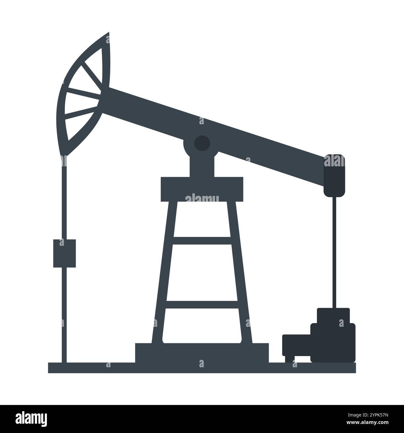 Abbildung der Ölpumpe des nickenden Esels. Ölabsaugung und flache Industriebauweise. Ideal für Energie-, Erdöl- und Industriethemen. Stock Vektor