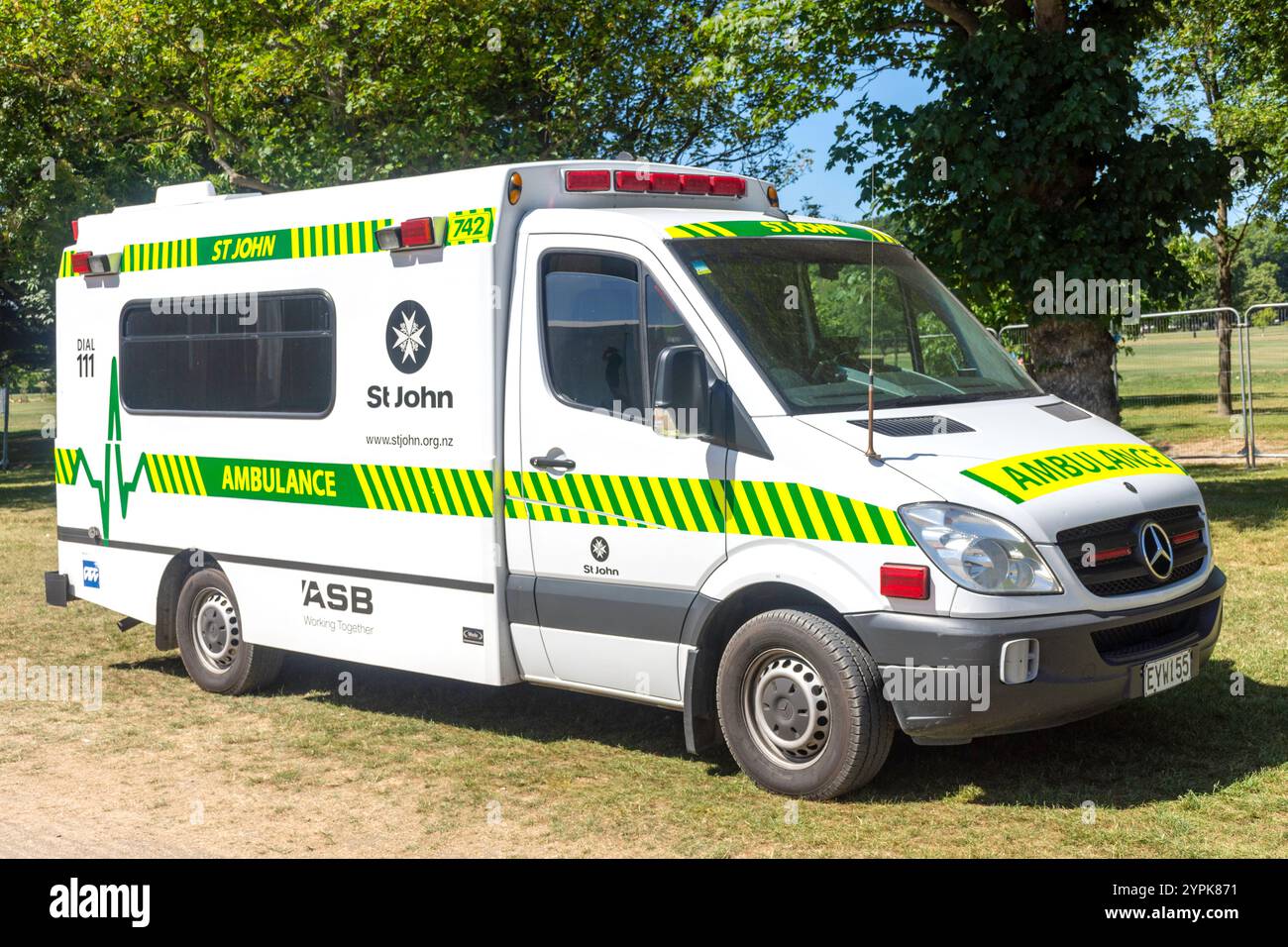 St. John Ambulance am Hagley Oval Cricket Ground, Christchurch Central City, Christchurch (Ōtautahi), Canterbury, Neuseeland Stockfoto