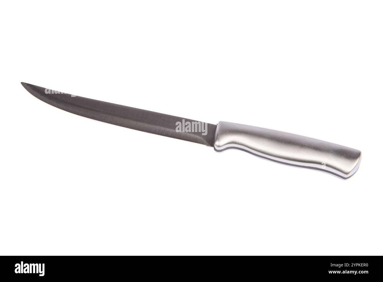 Edelstahlküche isoliert auf weißem Hintergrund, leer für Design. Stockfoto