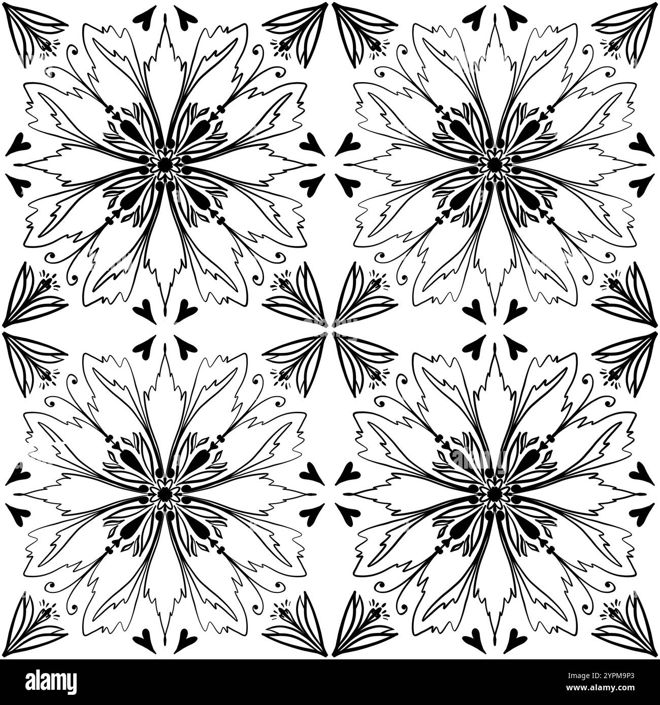 Nahtloses geometrisches Muster mit floralen Schneeflocken Stockfoto