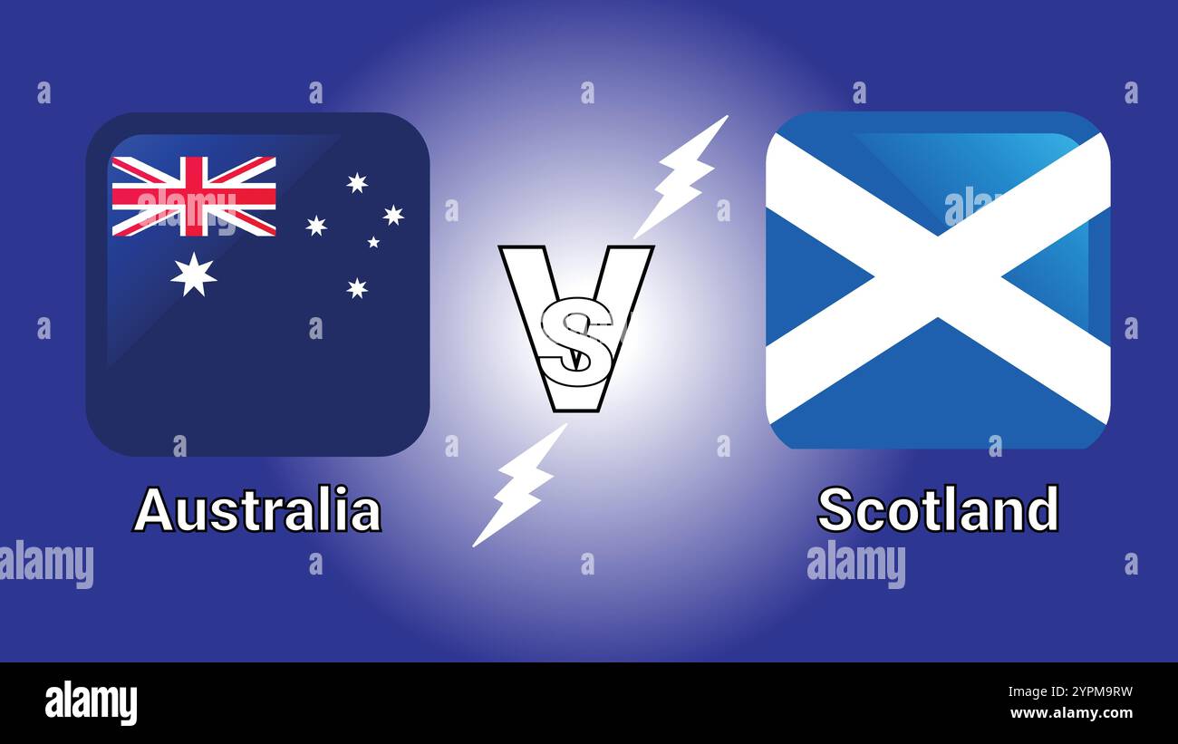 Australien vs. Schottland 3D-Illustrationsvektorflaggen in schattiertem abgerundetem Rechteck mit Flash vs. Match Stock Vektor