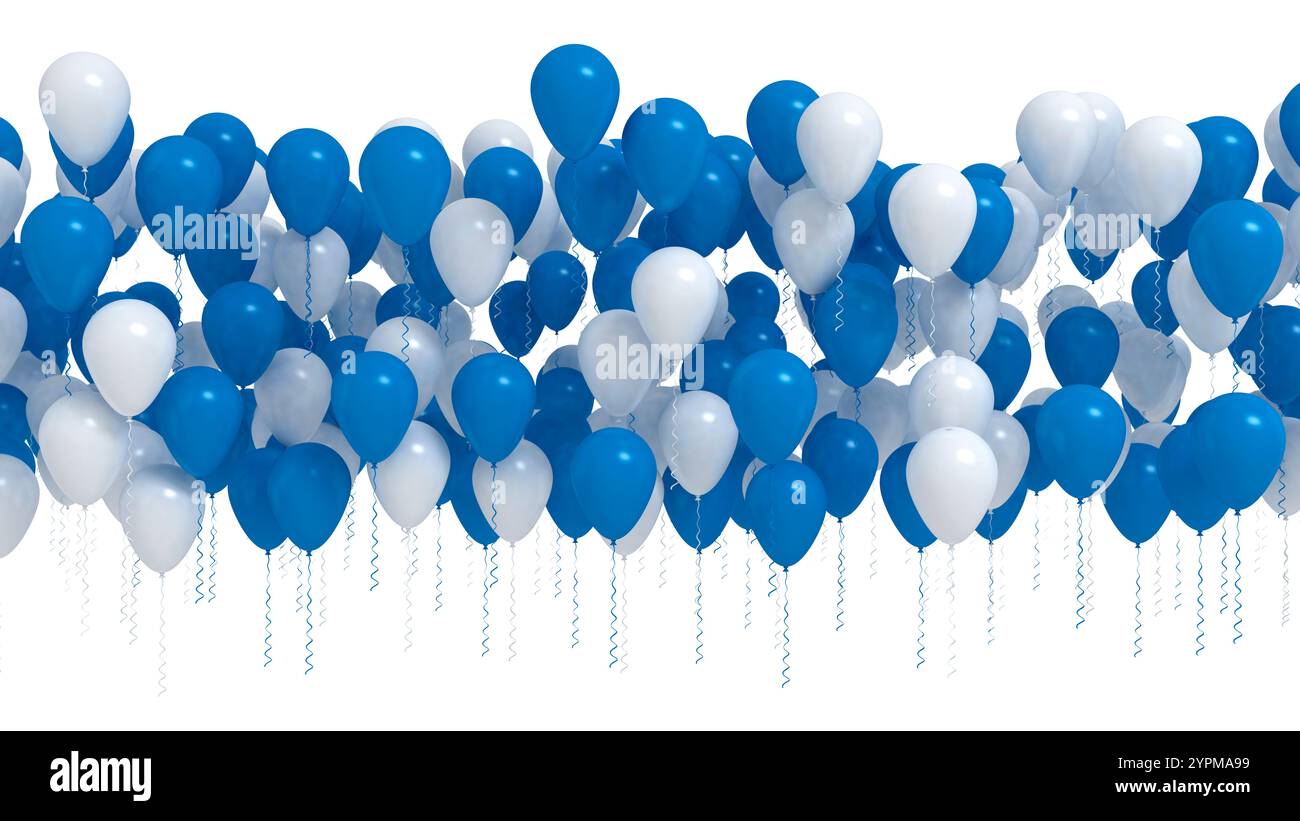 Blaue und weiße Ballons isoliert Stockfoto