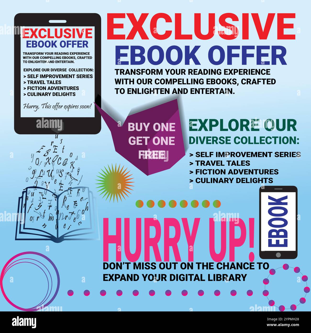 Exklusives E-Book-Angebot: 1 kaufen, 1 erhalten Sie gratis mit blauem Design – Banner für Werbung Stock Vektor