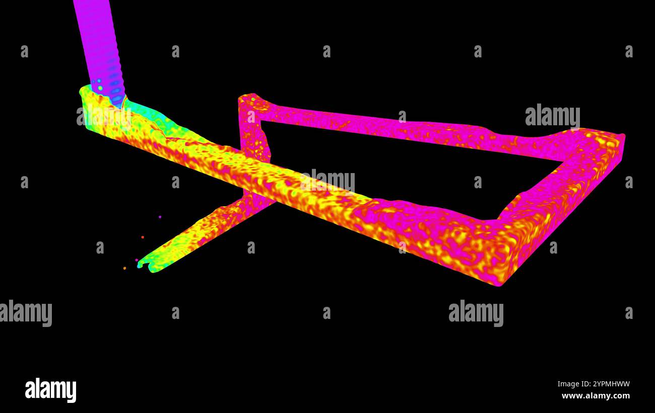 Regenbogenwasserfluss auf schwarzem BG 3D-Rendering Stockfoto