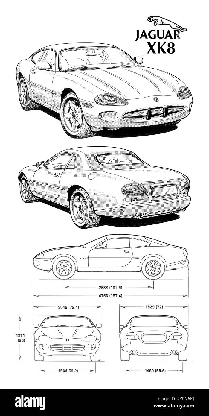 Jaguar XK8 1997 – Bauplan für das Fahrzeug Stock Vektor