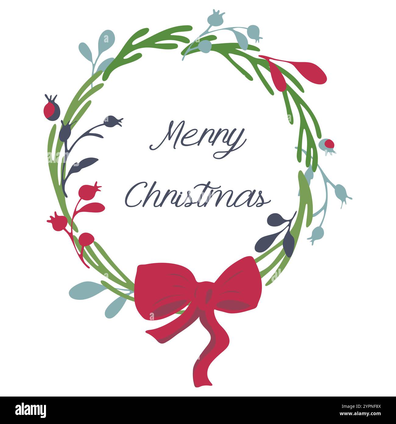 Rahmen für Weihnachtssymbole. Winterferien-Kreiskranz. Niedliche Doodle Hand gezeichnet Blob Pinsel streichen flache Design Rand Illustration. Verzweigungen, Blätter Stock Vektor