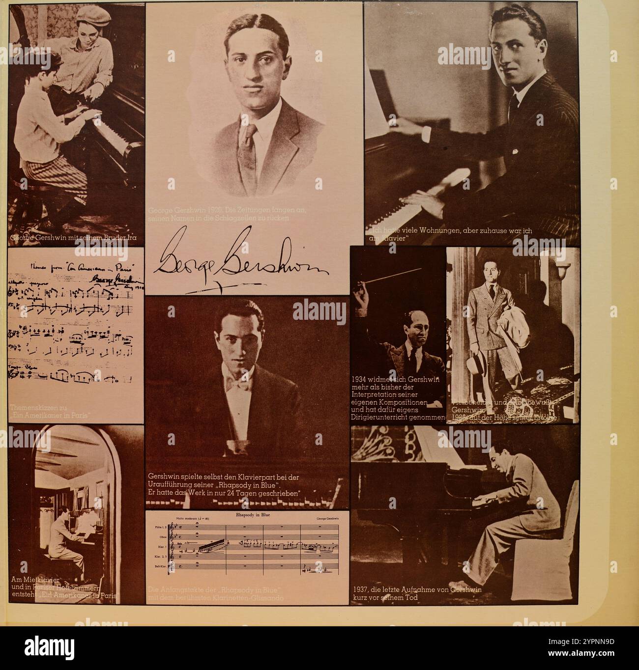 Plattencover aus Vintage-Vinyl. The George Gershwin Album, Philippe Entremont, Philadelphia Orchestra, Eugene Ormandy, Gatefold Cover Inside View, 1973 Stockfoto