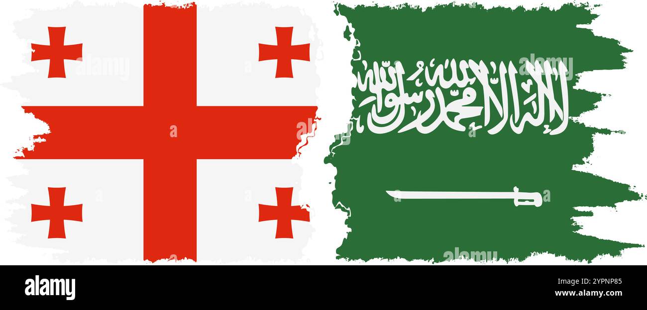 Saudi-Arabien und Georgia Grunge Flaggen Verbindung, Vektor Stock Vektor