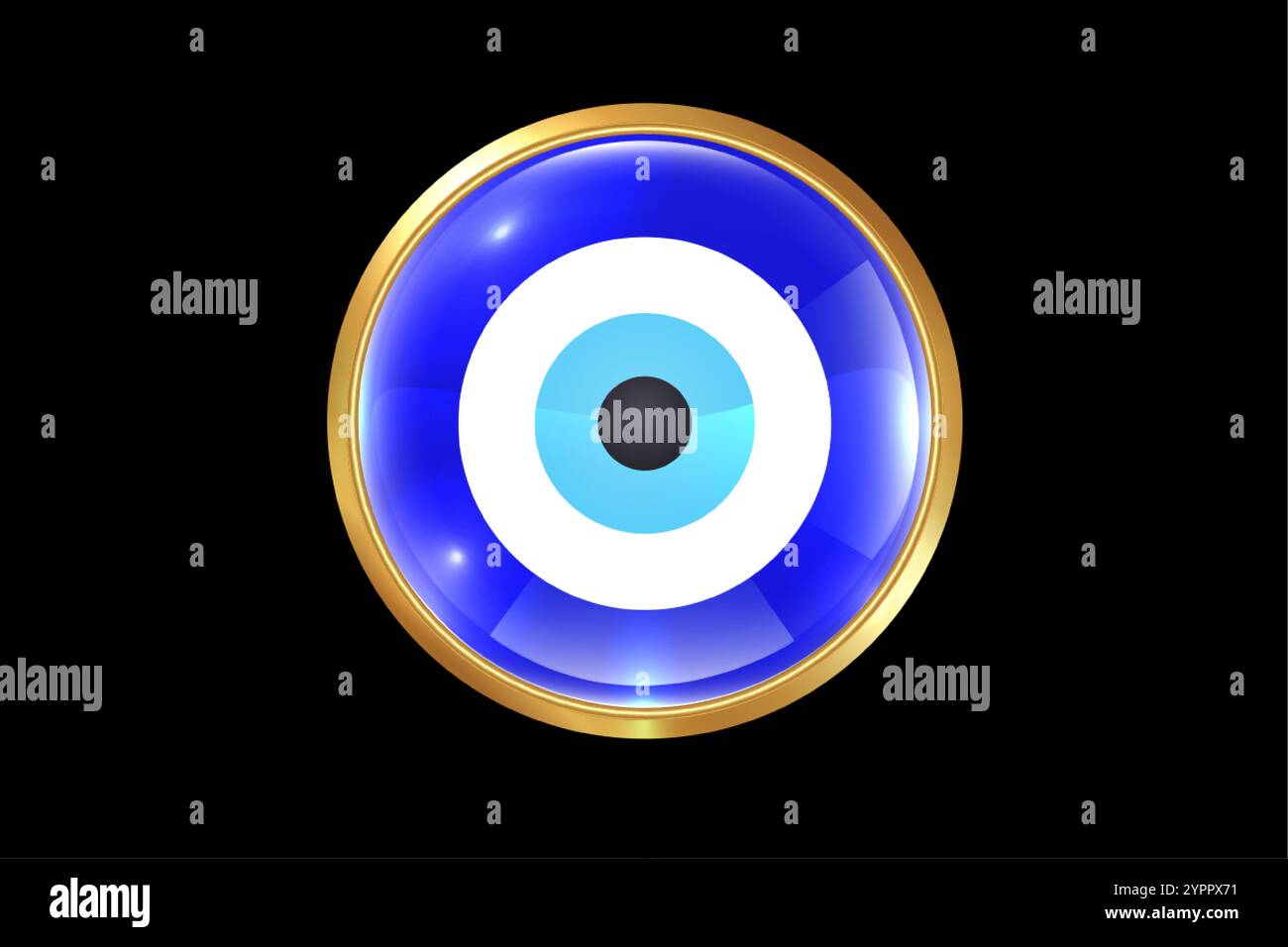 Das böse Auge mystische Symbol, Gold und Glas. Symbol des türkischen nazars. Griechischer Charme oder Amulett. Schutz vor dem bösen Auge. Vektorlogos isoliert Stock Vektor