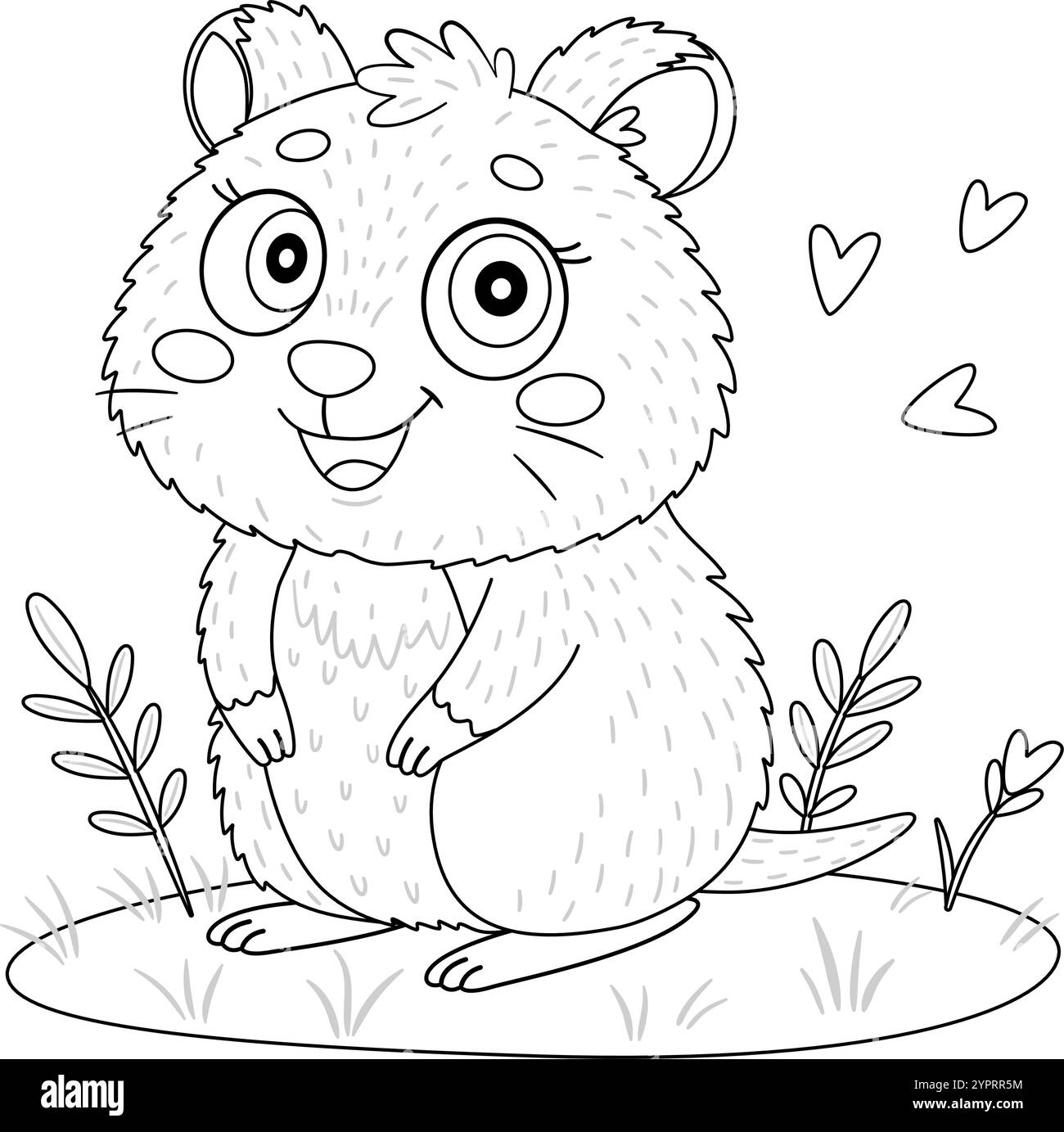 Niedlicher Quokka-Doodle-Style. Handgezeichnete schöne, lächelnde Tiermalseite. Haustier Charakter schwarz-weiß Malbuch, Kunsttherapie, Strichkunst. Vektorabbildung Stock Vektor