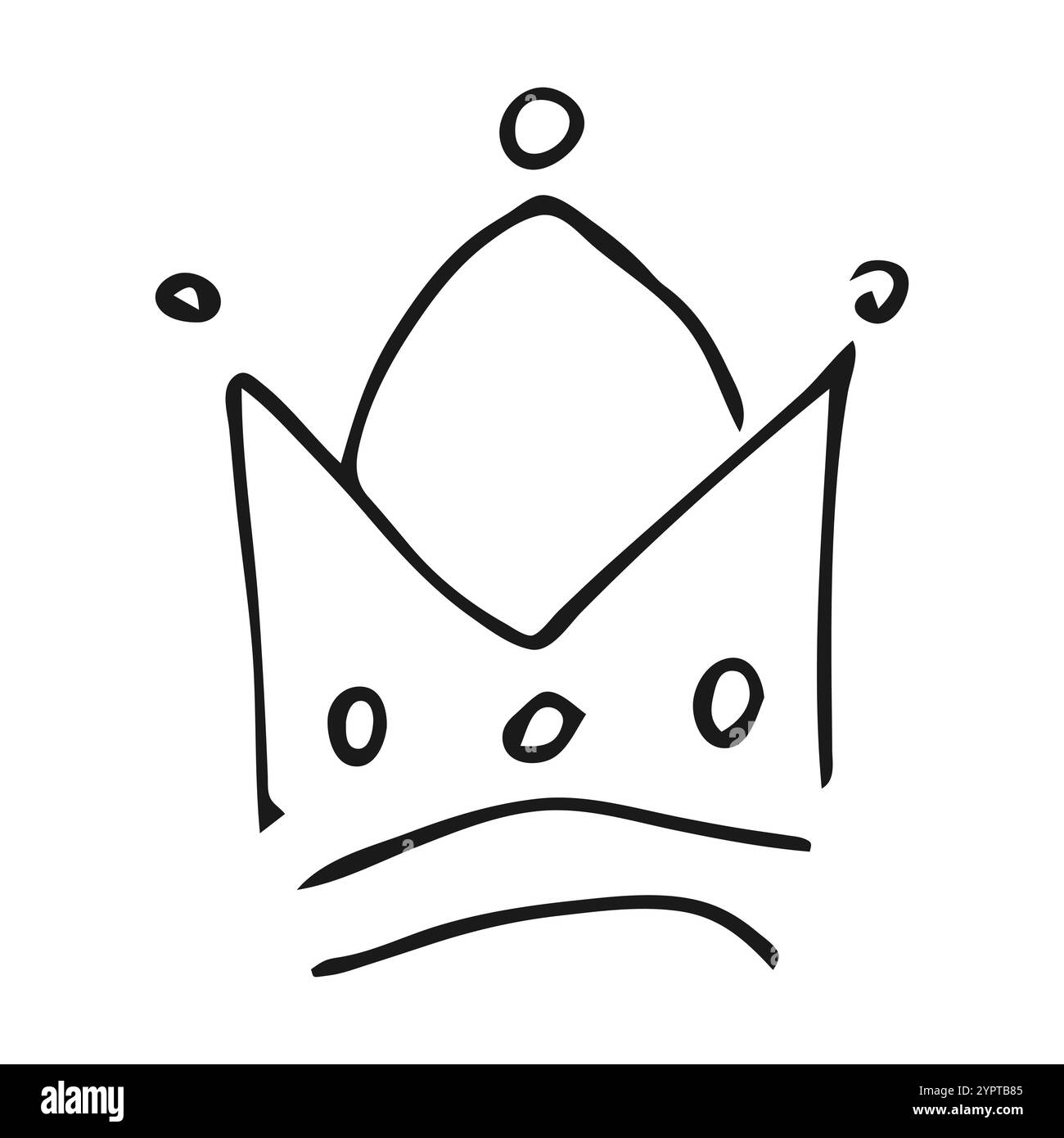 Handgezogene Krone. Einfache Graffiti-Skizze Königin oder Königskrone. Königliche kaiserliche Krönung und Monarchen-Symbol. Schwarze Pinselkritzelei isoliert auf weißem Hintergrund Stock Vektor