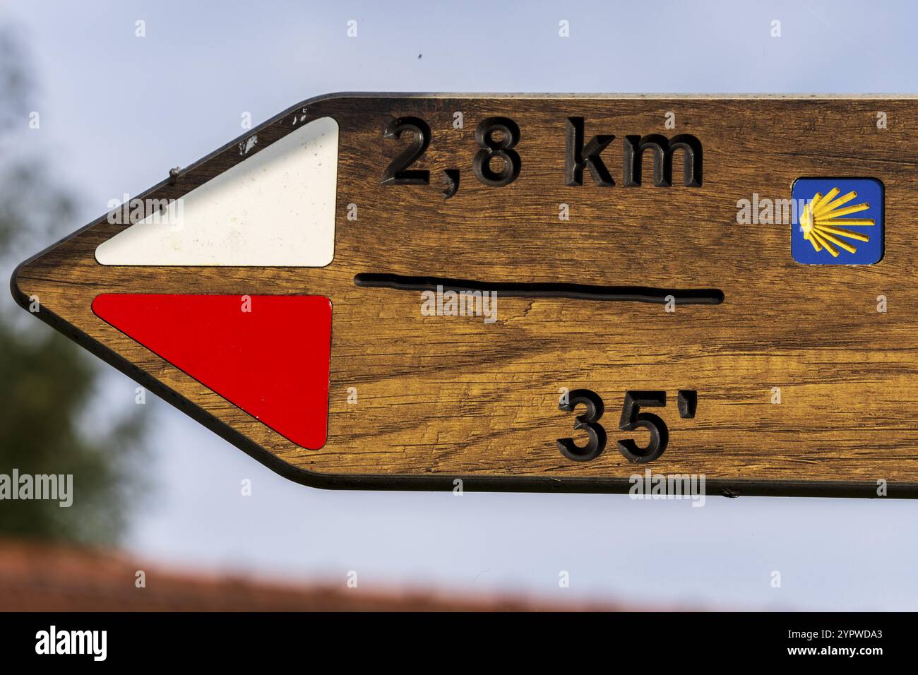 Wegweiser Jakobsweg, Santiago's Road, Burguete, Navarra, Spanien, Europa Stockfoto