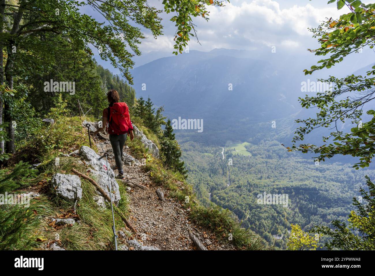 Route zum Triglav vom Bohinj-See, Triglav-Nationalpark, Julischen alpen. Slowenien, Mitteleuropa Stockfoto