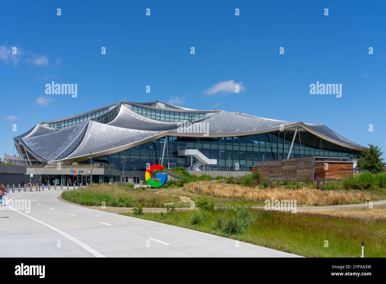 Außenansicht des Google Bay View Firmengeländes in Mountain View, Kalifornien, USA Stockfoto