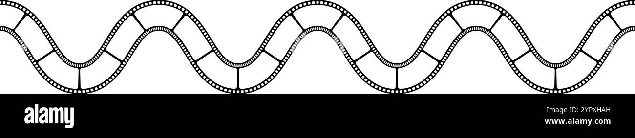 Leere wellige Filmstreifenvorlage. Gewelltes Kameraband isoliert auf weißem Hintergrund. Storyboard-Layout. Geschwungener Rahmen zur Erstellung von Fotocollagen. Vektorgrafik. Stock Vektor