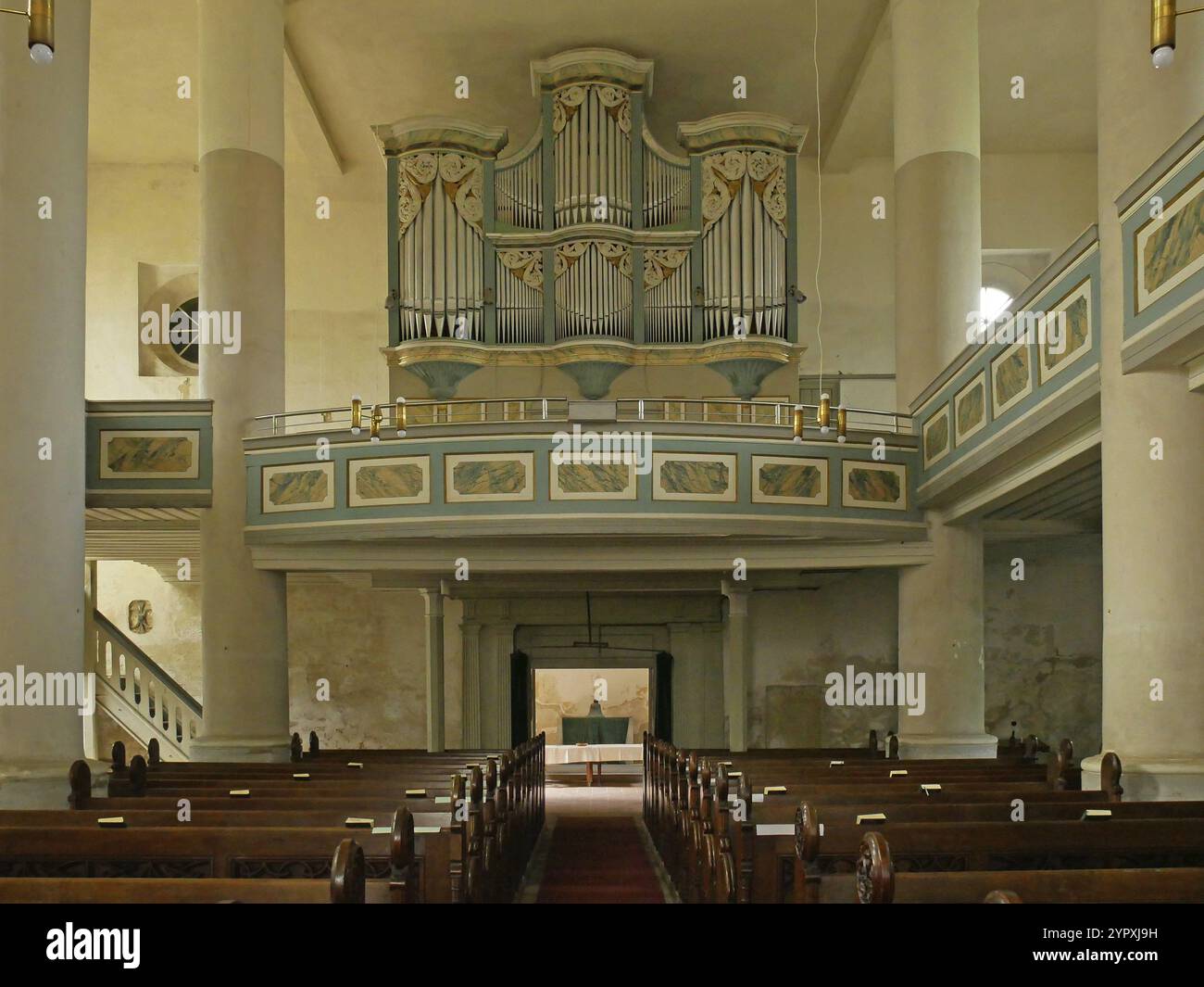Orgelloft in der evangelischen Stadtkirche St. Viti Luetzen. Sachsen-Anhalt, Deutschland, Europa Stockfoto