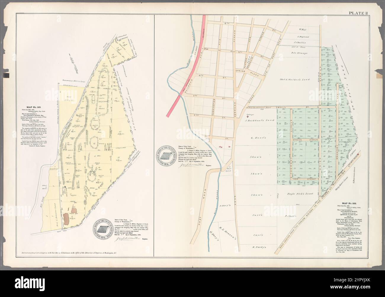 Platte 11: Karte Nr. 165 [begrenzt durch 3 Rod Road, Coles Road und Southern Westchester Turnpike.] - Karte Nr. 232: [Begrenzt durch 6th St., Prospect Ave., Straße, die von der Harlem Bridge zum Dorf Westchester führt, Post Road und Railroad Avenue.] 1888 - 1897 Stockfoto