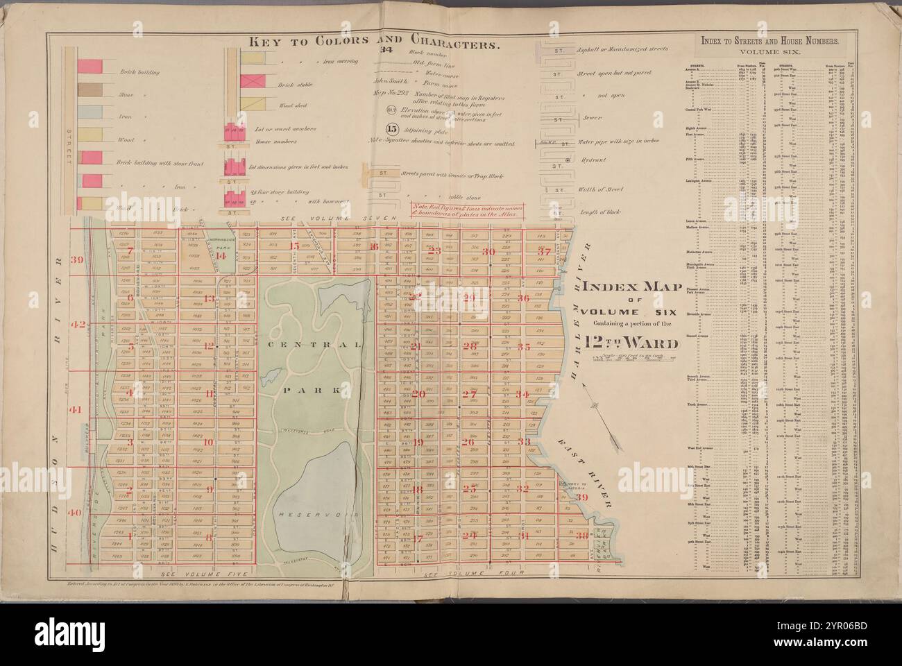 Index Map of Volume 6 einschließlich eines Teils des 12th Ward 1889 von Robinson, E. (Elisha) Stockfoto