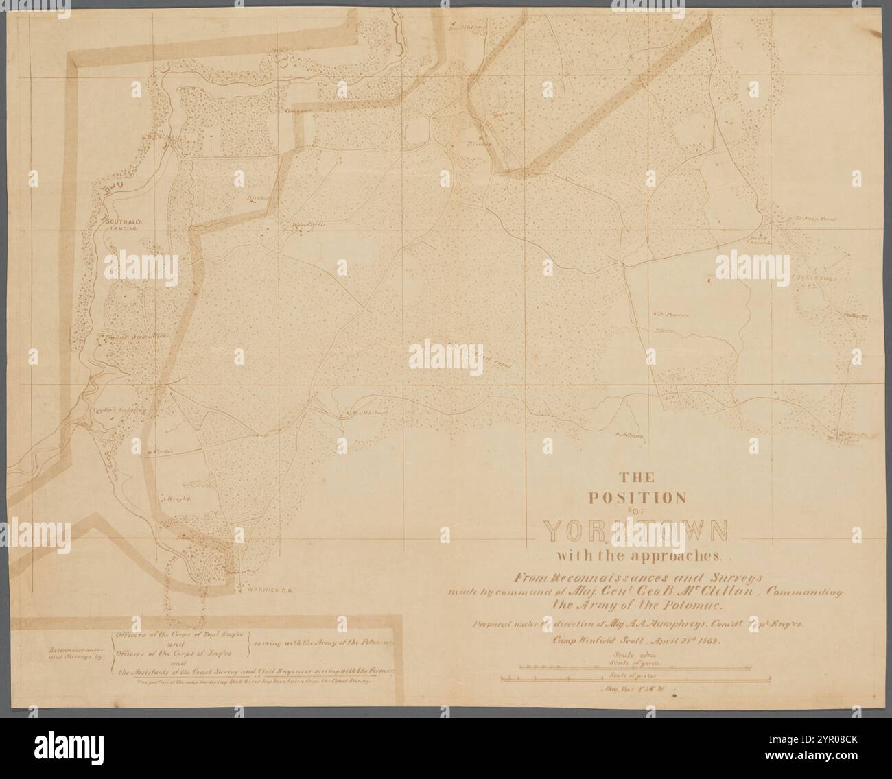 Die Position von Yorktown mit den Annäherungen: Aus den Aufklärungen und Vermessungen, die unter dem Kommando von Major Genl durchgeführt wurden. Geo B. McClellan, Kommandeur der Army of the Potomac 1862 durch Humphreys, A. A. (Andrew Atkinson), 1810-1883 Stockfoto Die Position von Yorktown mit den Annäherungen: Aus den Aufklärungen und Vermessungen, die unter dem Kommando von Major Genl durchgeführt wurden. Geo B. McClellan, Kommandeur der Army of the Potomac 1862 durch Humphreys, A. A. (Andrew Atkinson), 1810-1883 Stockfoto