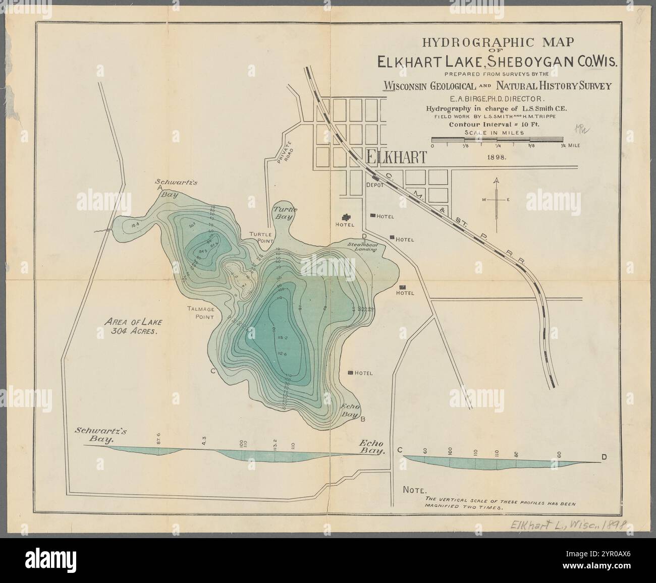 Hydrographische Karte von Elkhart Lake, Sheboygan Co. Wiss. 1898 von Birge, E. A. (Edward Asahel), 1851-1950 Stockfoto