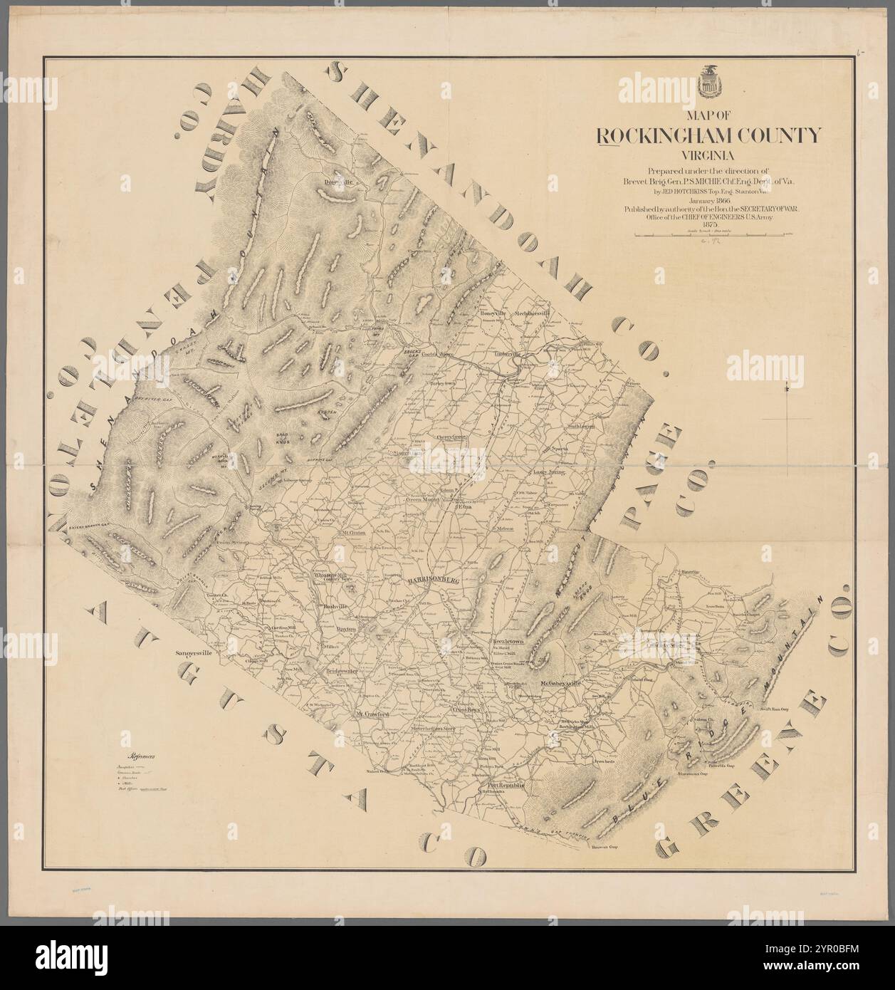 Karte von Rockingham County, Virginia 1875 von Hotchkiss, Jedediah, 1828-1899 Stockfoto