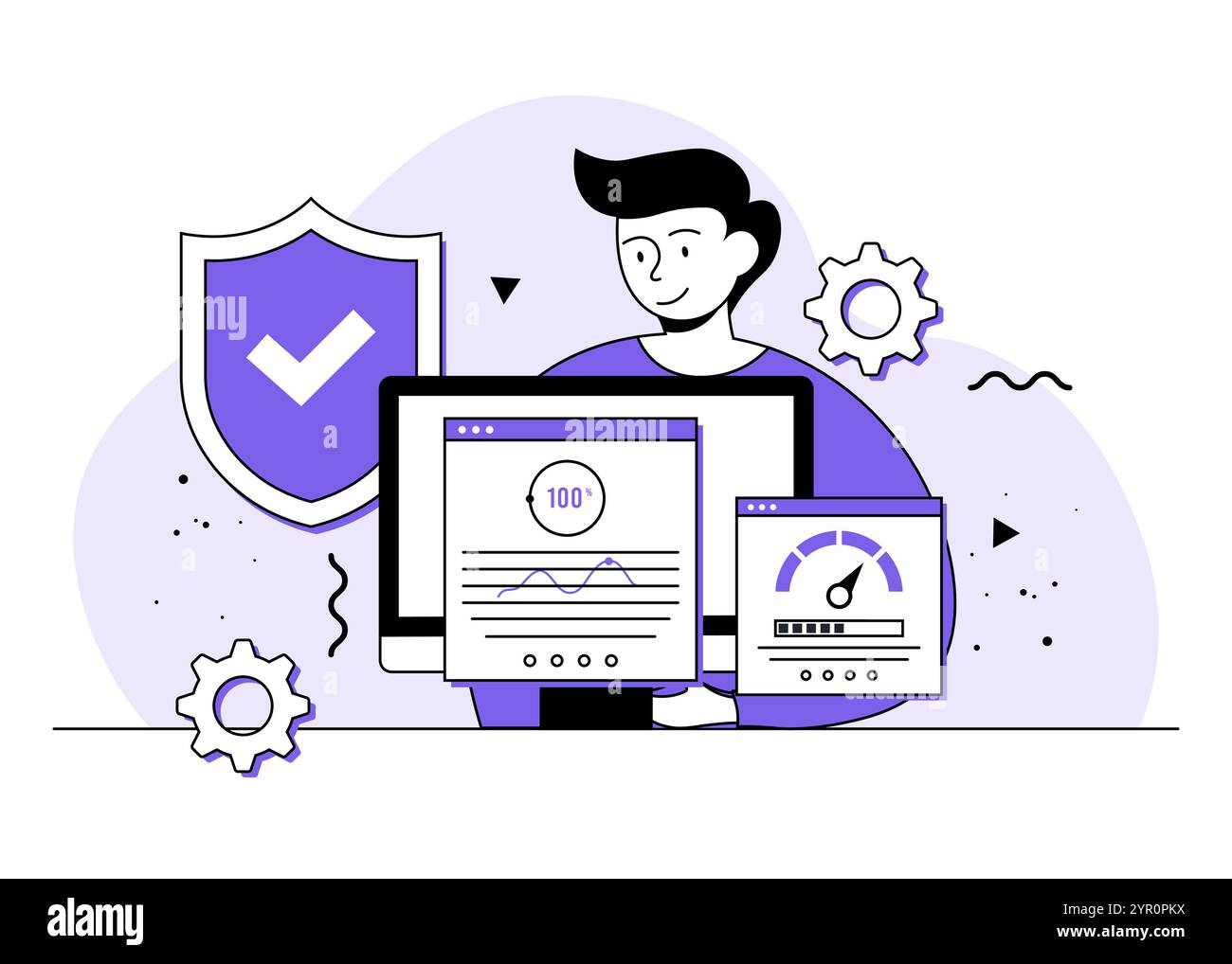 Usability Testing Flat Illustrations Concept, QS Engineering, Entwickler, Tester suchen Bugs, Website Testing, Software-Optimierungsprozess, Beta te Stock Vektor
