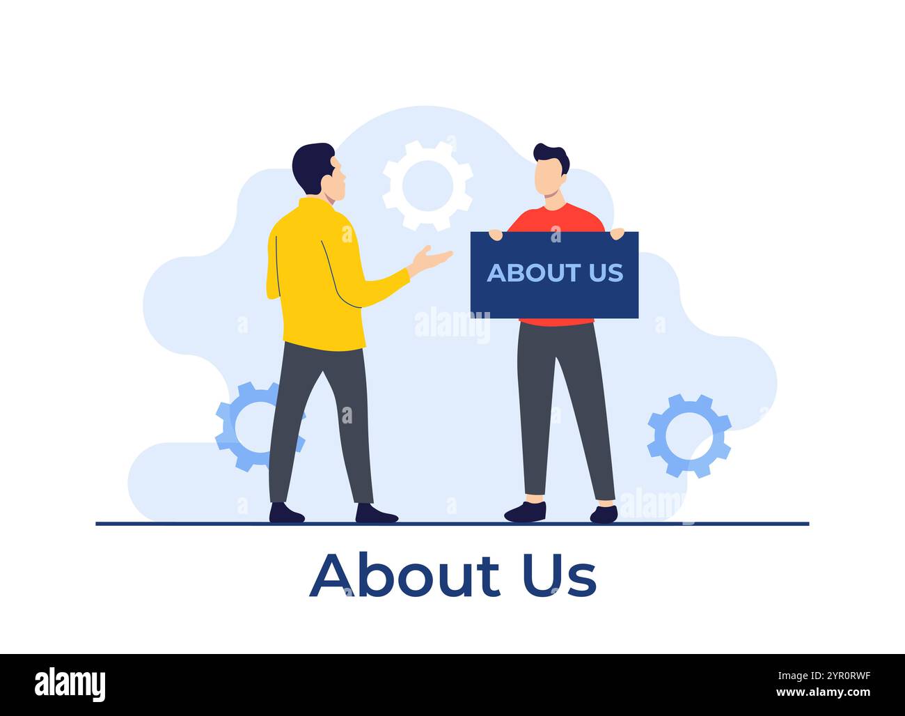 Über uns Metapher, Vektorvorlage für Unternehmensinformationen, Unternehmensprofil, Büroinformationen, Kundensupport Stock Vektor