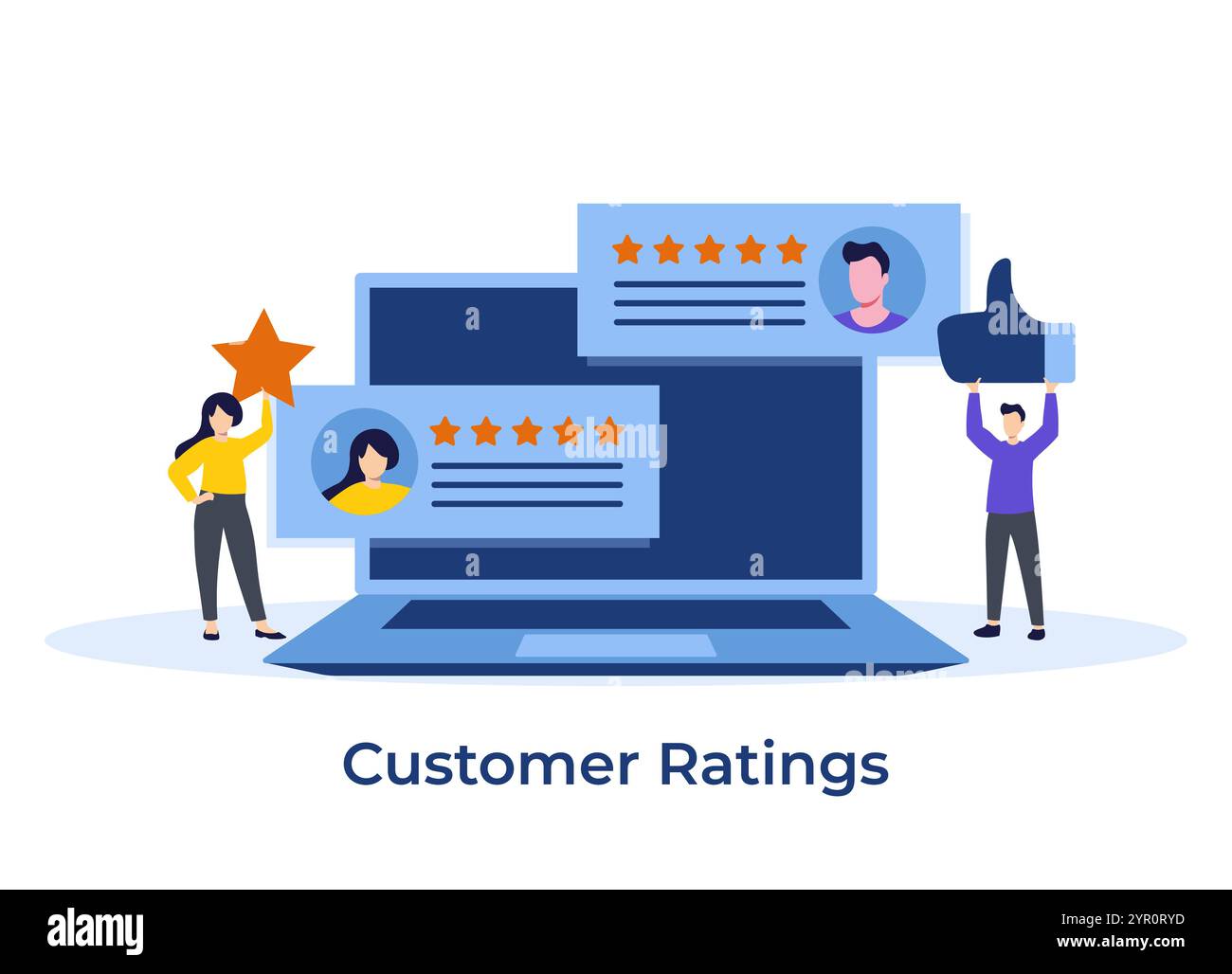 Kunden, die Likes, Sterne und positives Feedback geben, Kundenzufriedenheitskonzept, Kundenbewertung Vektorillustration für Landing-Page, WE Stock Vektor