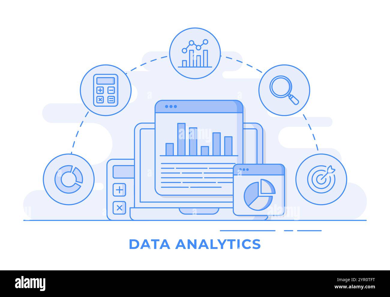 Infografik zur Analyse von Geschäftsdaten, Marktforschung, Geschäftsplanung, Datenvisualisierung, digitale Datenanalyse, Statistiken, für Landing-Page, Web Stock Vektor