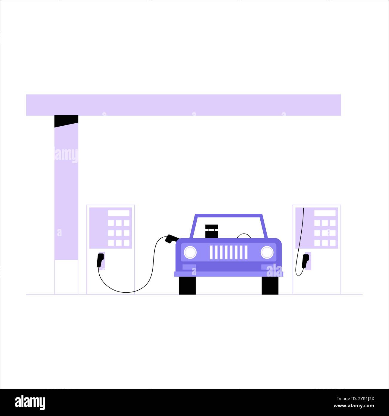 Elektroauto An Der Ladestation Mit Ladeanschlüssen Und Dachabdeckung In Flacher Vektor-Illustration, Die Nachhaltigkeit Symbolisiert, Umweltfreundlicher Transport Stock Vektor