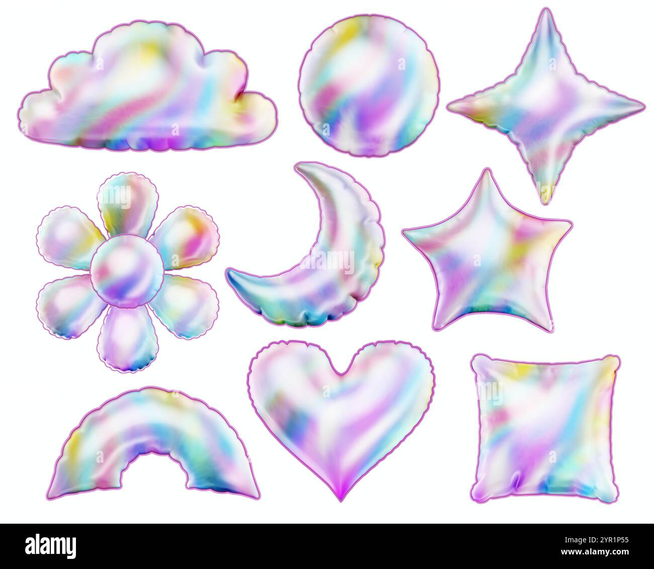 3D-Stilvektor des glänzenden metallischen Hologramms aufgeblähte Ballonelemente für Feier, Party, Gruß und Dekoration auf weißem Hintergrund Stock Vektor