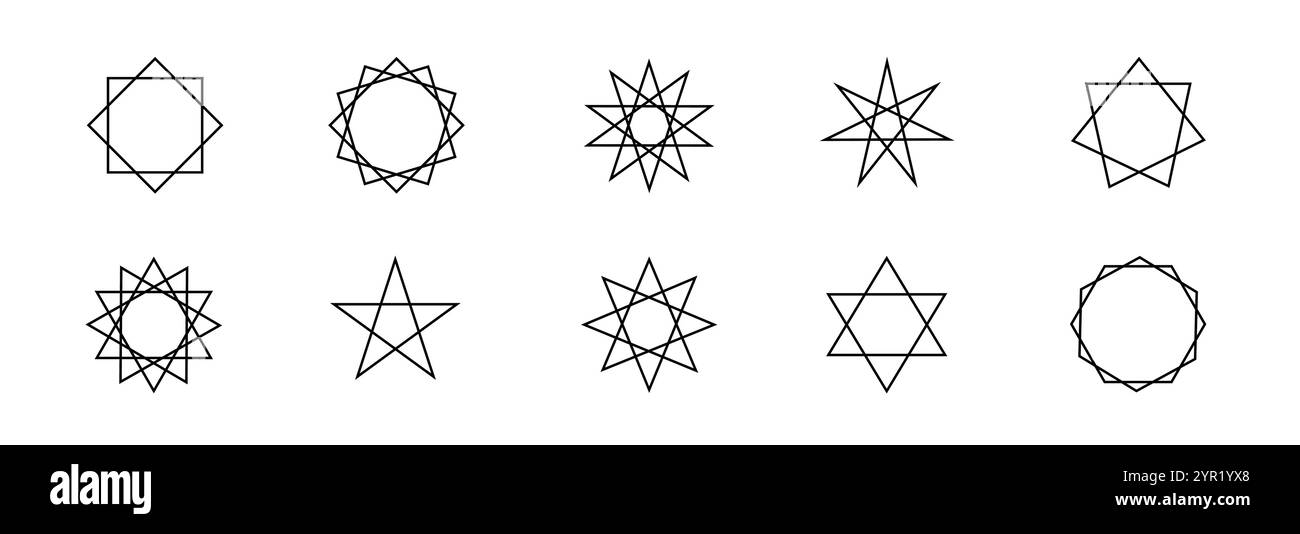 Heilige Pentagramme und Dreieckssymbole für okkulte und rituelle Designs. Stock Vektor