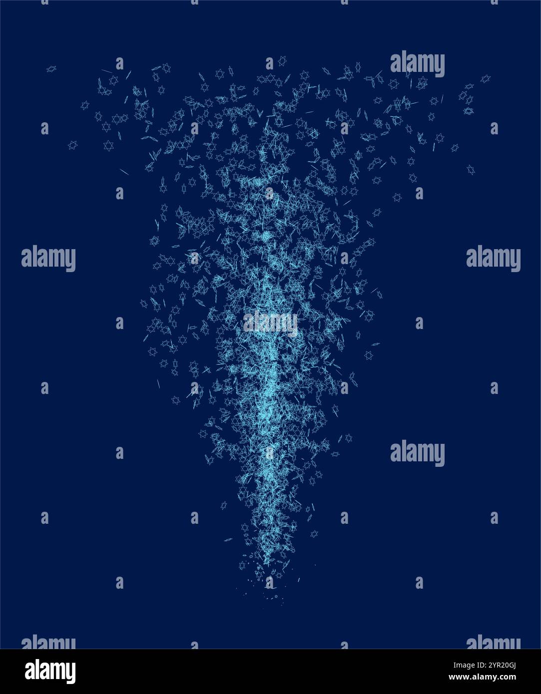Ein Strom mehrerer Sterne aus blauen Linien, isoliert auf einem dunklen Hintergrund. Stock Vektor