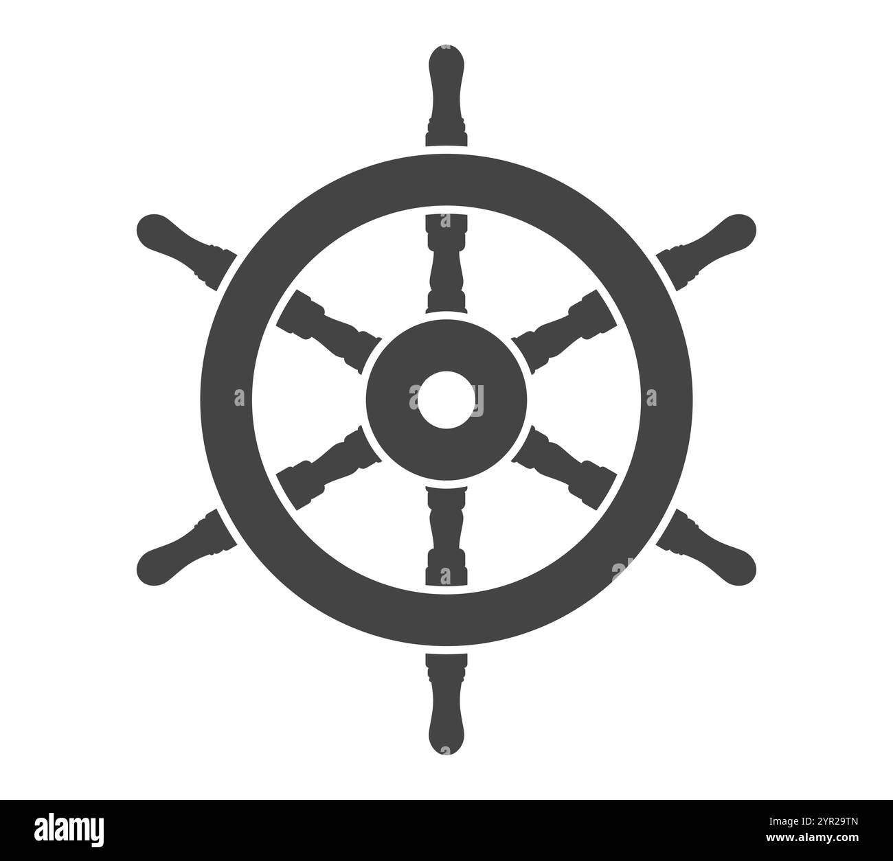 Form des Symbols für das Schiffsruder. Logoschild für Schiffsruder. Silhouette des Lenkrads des Schiffs. Vektorabbildungsbild. Isoliert auf weißem Hintergrund. Stock Vektor
