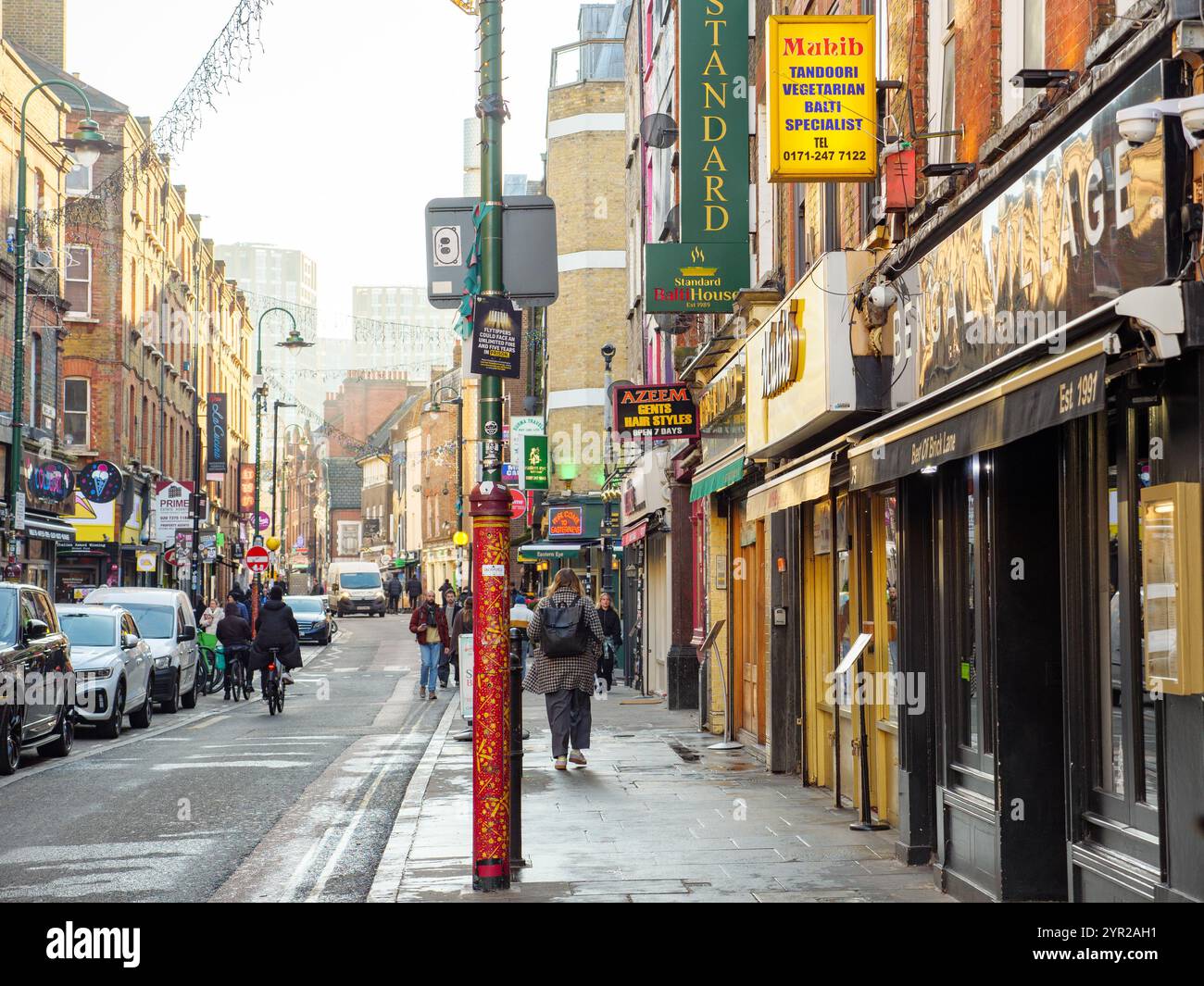 Indische Restaurants in Brick Lane, East End, London, Großbritannien Stockfoto
